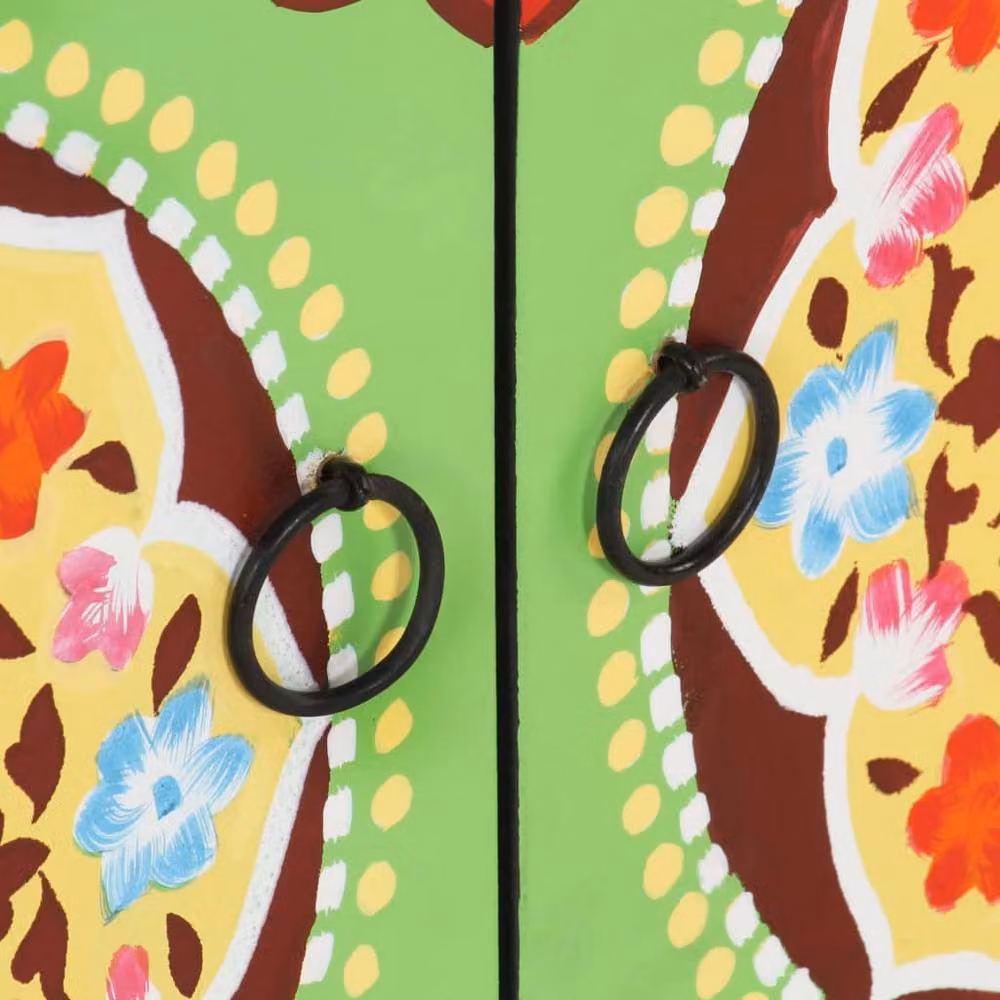 Berkfield Home Hand Painted Floral Sideboard in Multicolour Solid Mango Wood W/D/H: 70 x 35 x 60 cm – 2