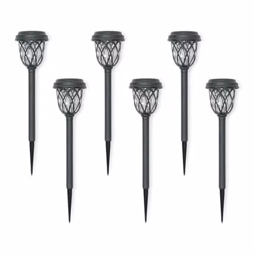 ValueLights Pack of 6 Black Diamond Solar Powered Ground Spike Lights for Garden and Patio Decor