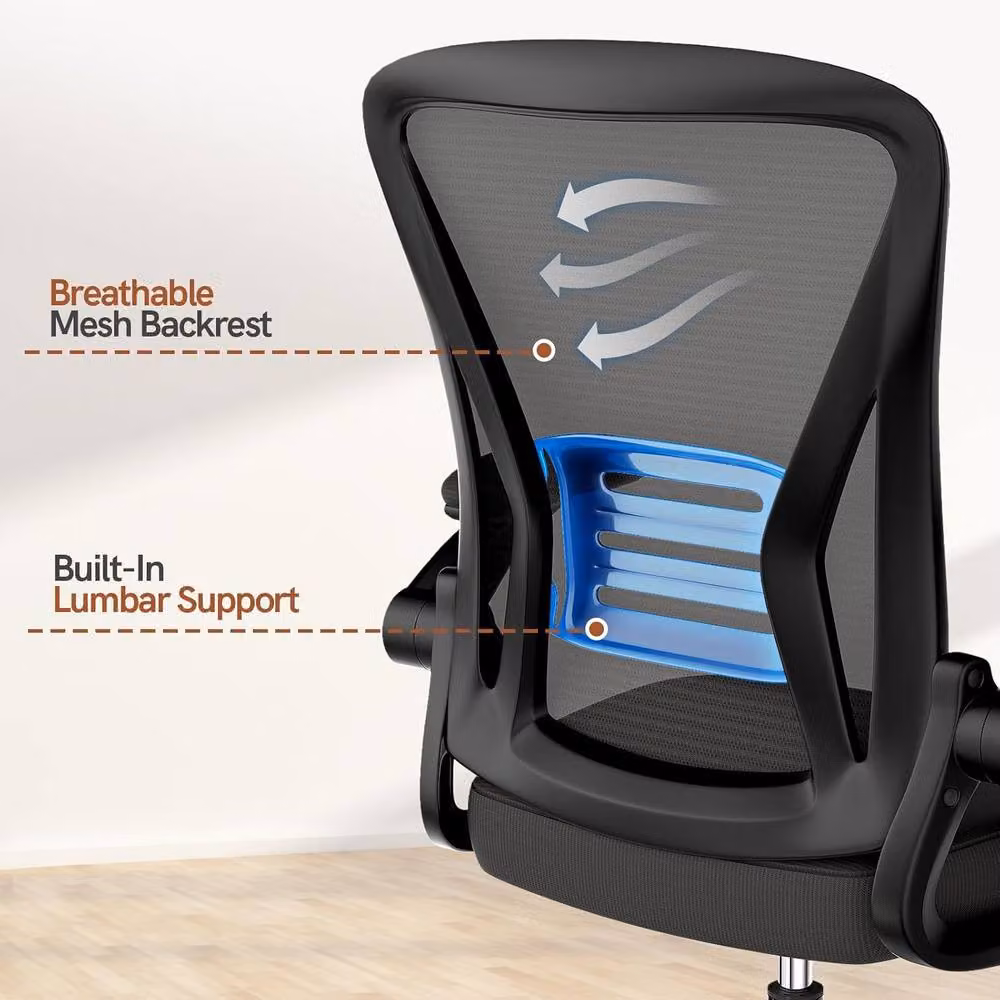 Gartistgo Ergonomic Mesh Office Chair with Flip-Up Arms and Lumbar Support in Black – 5