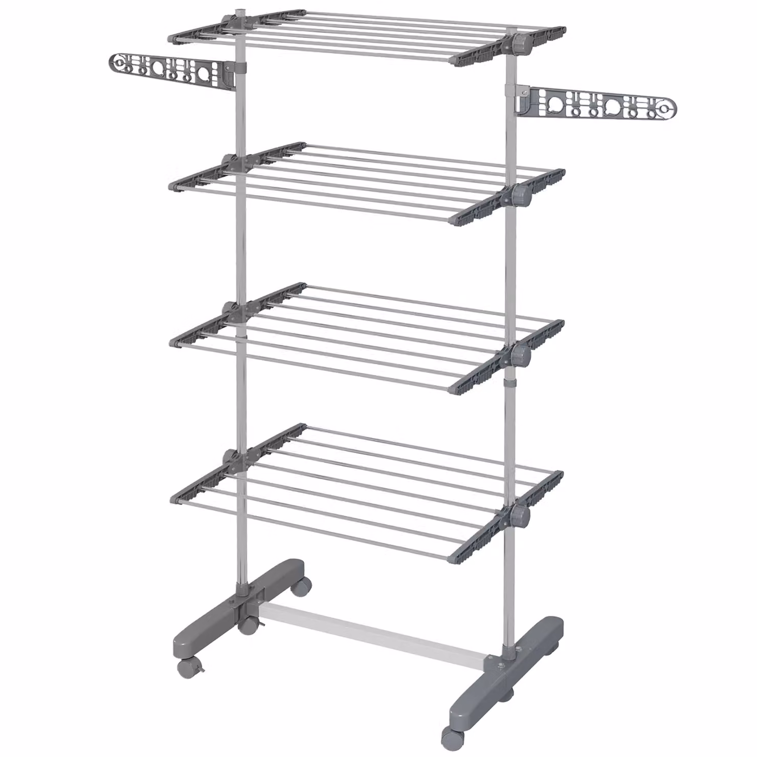 HOMCOM Large Stainless Steel Clothes Drying Rack with Wing Arms and Wheels, Grey – 2