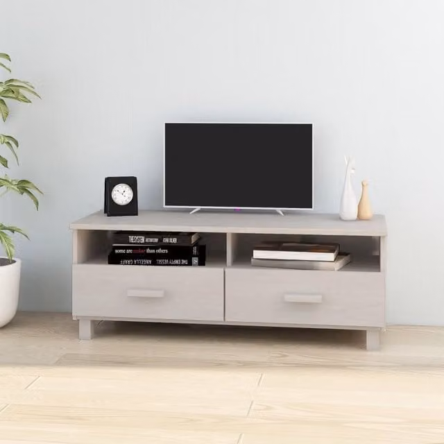 Berkfield Home HAMAR White TV Cabinet in Solid Pine Wood, W/D/H: 106 x 40 x 40 cm