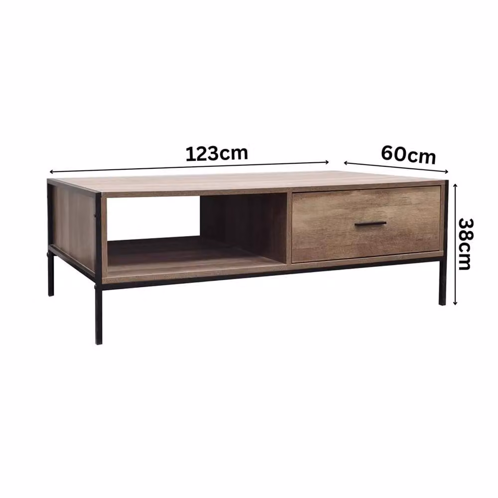 Nordara Loft Industrial Coffee Table with 1 Drawer in Brown and Black Reclaimed Wood and Metal – 2