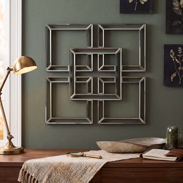 Biznest Geo Mirror Five Square Style Geometric Decorative Wall Mirror in Silver