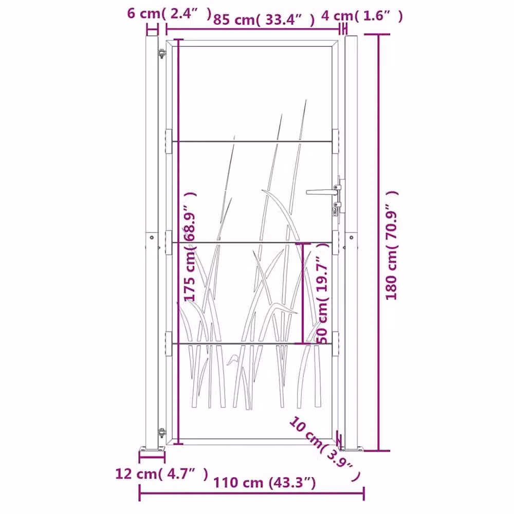 Berkfield Home Steel Garden Gate in Anthracite Grey, W: 105 cm, H: 180 cm – 6