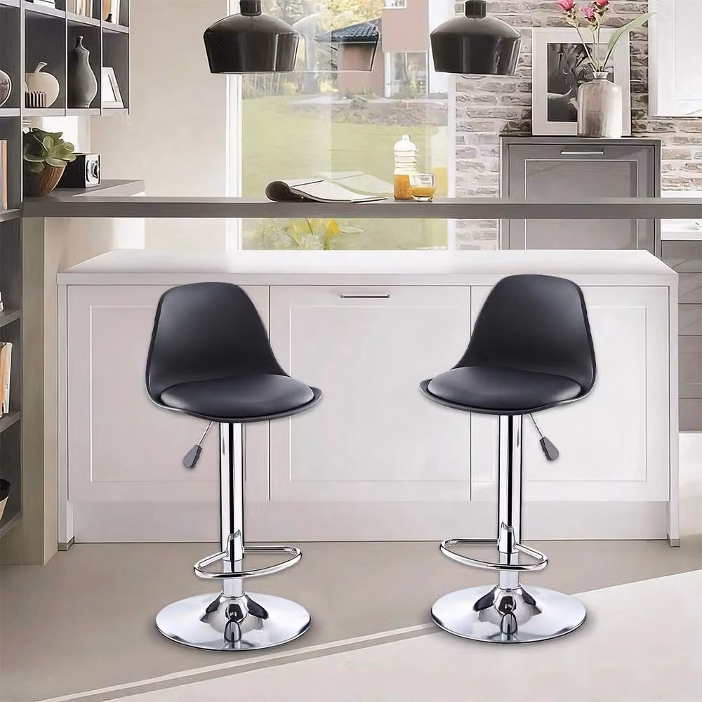 SPETLEK Set of 2 Black Synthetic Leather Swivel Bar Stools with Adjustable Height – 5