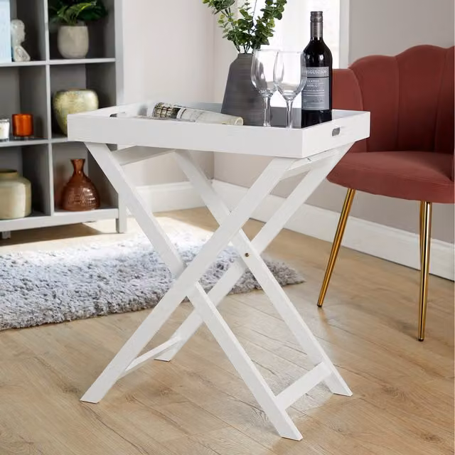 Home Source Alpine Large Foldable Butler Style Side Table in White