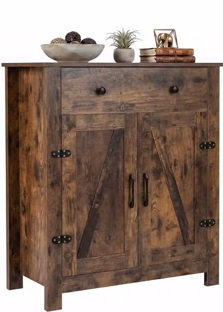 COSTWAY Rustic Brown Farmhouse Buffet Cabinet with Adjustable Shelf