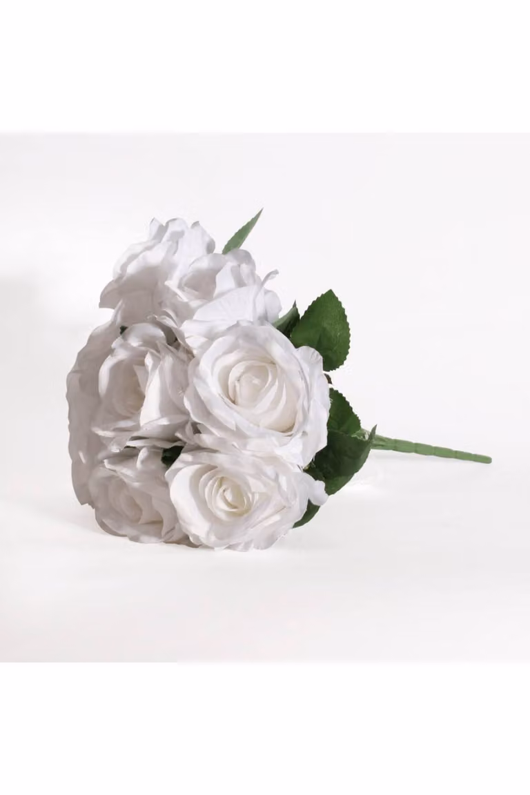 KDMD White Artificial Rose Bush with 9 Heads for Wedding and Tabletop Decor