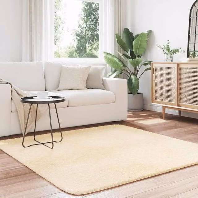 Berkfield Home Navarra Shaggy High Pile Rug, Beige, W/D: 160 x 160 cm