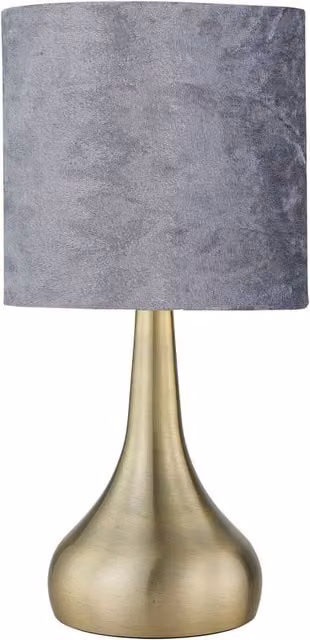 First Choice Lighting Romana Antique Brass Touch Table Lamp with Grey Fabric Shade – 1