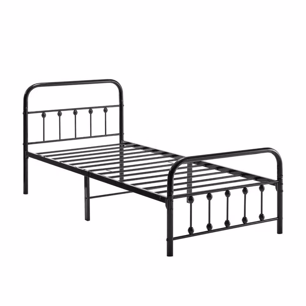 FLAVORA Metal Single Bed Frame with Headboard and Underbed Storage in Black, 90 x 200 cm – 2