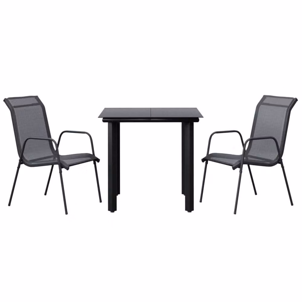 Berkfield Home 3 Piece Modern Garden Dining Set in Black Matt Steel and Textilene – 2