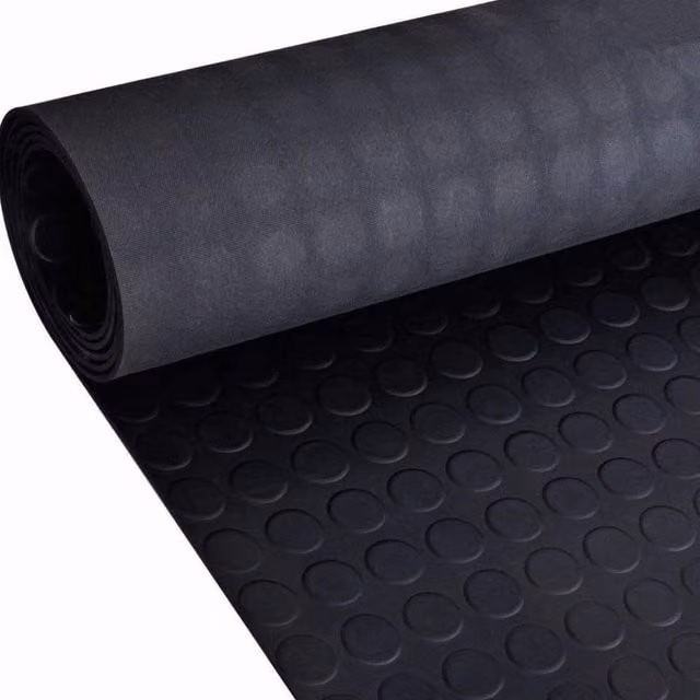 Ark Mat Black Rubber Flooring Matting with Geometric Coin Pattern, W: 200 cm, D: 150 cm, H: 0.3 cm – 1
