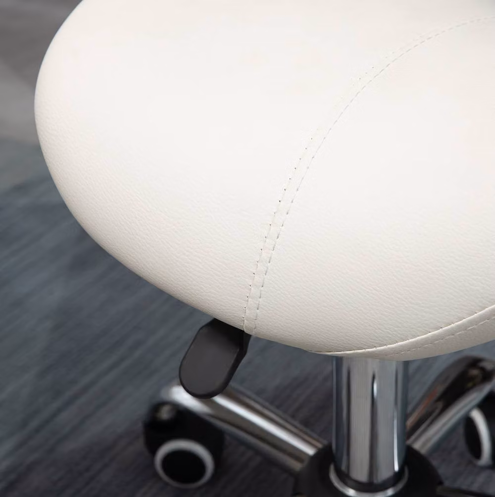 STILVORA Height Adjustable Beauty Stool in Cream with Synthetic Leather and Castors, W/D/H: 49 x 49 x 61 cm – 4