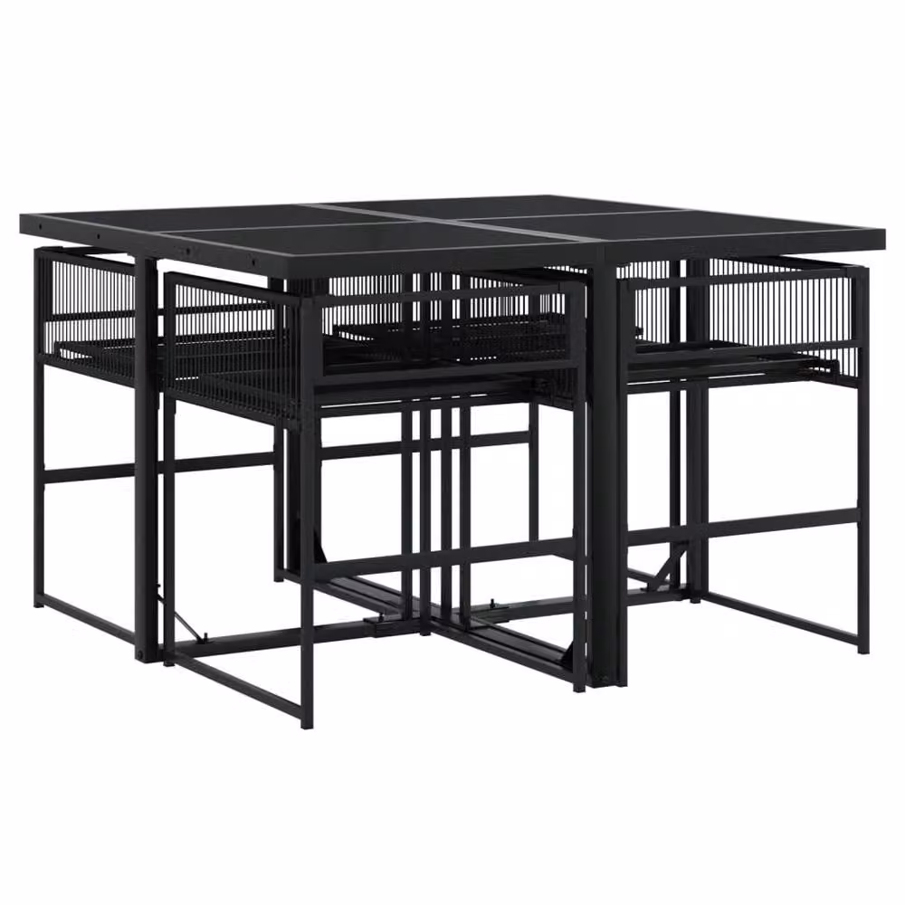 Berkfield Home 5 Piece Modern Garden Dining Set in Black Poly Rattan with Glass and Metal Details – 3