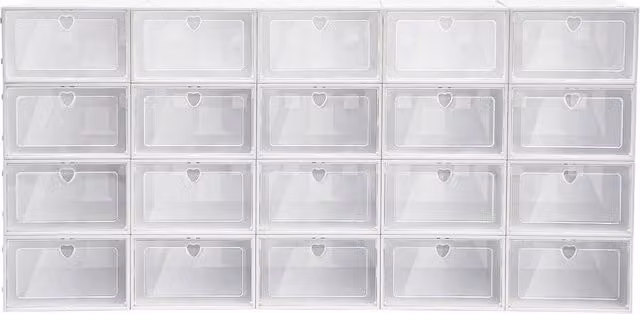 VOGREX 20 Pack Clear Stackable Plastic Front Opening Shoe Boxes and Underbed Storage Organisers