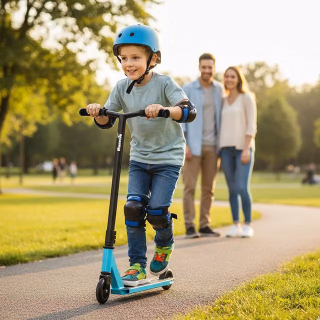 Monvelo Freestyle Trick Stunt Scooter for Kids in Black and Blue