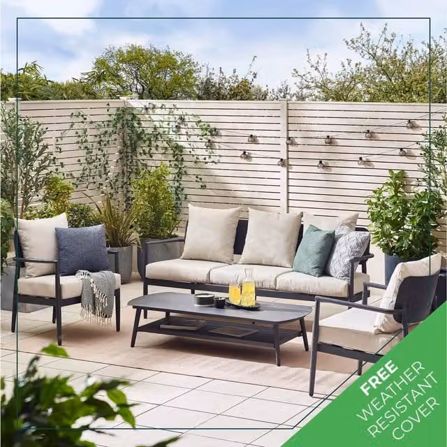 FurnitureboxUK Laguna 5 Seat Aluminium Outdoor Garden Sofa Set in Grey