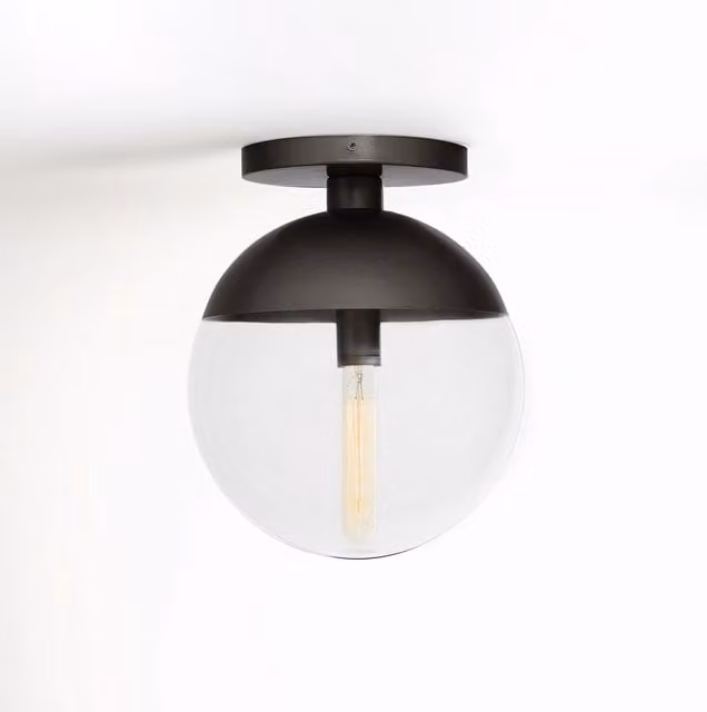 Interiors by Premier Revive Industrial Black Metal Ceiling Light with Transparent Glass Sphere