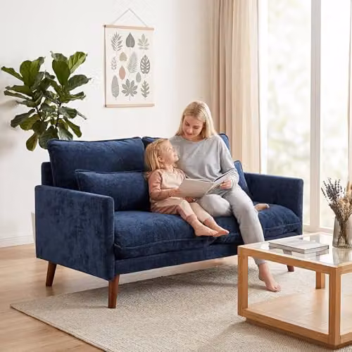 HOMCOM 2 Seater Modern Velvet Sofa in Blue with Scatter Cushions, W: 131 cm, H: 78 cm, D: 83 cm – 9