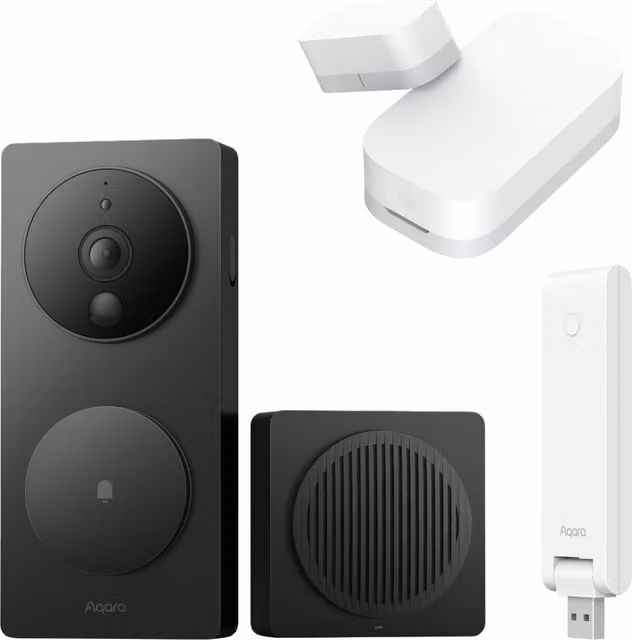 Aqara Smart Home G4 Video Doorbell with Chime, Door and Window Sensor and E1 Hub, Black