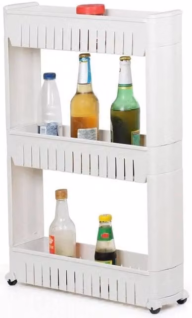 EONLION White Plastic Slim Storage Trolley for Kitchen and Bathroom, Height: 100 cm