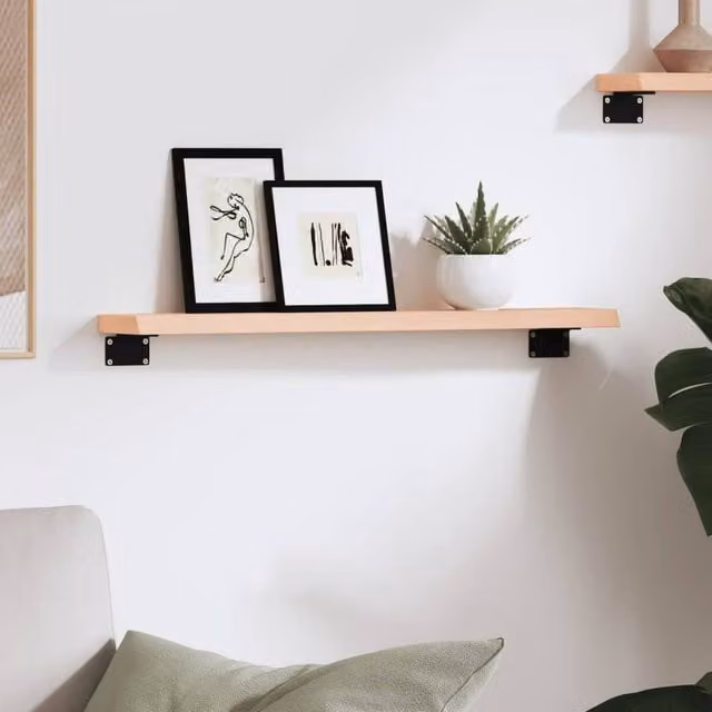 Berkfield Home Wall Mounted Rustic Oak Shelf in Natural, W/D/H: 60 x 10 x 2 cm – 1