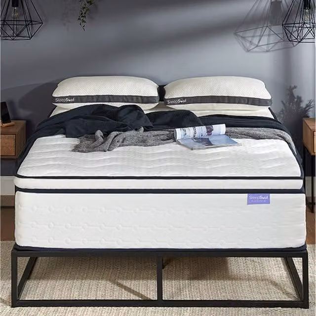SleepSoul Space 2000 Hybrid Pocket Memory Pillow Top Mattress in White and Black, W/D/H: 180 x 200 x 25 cm