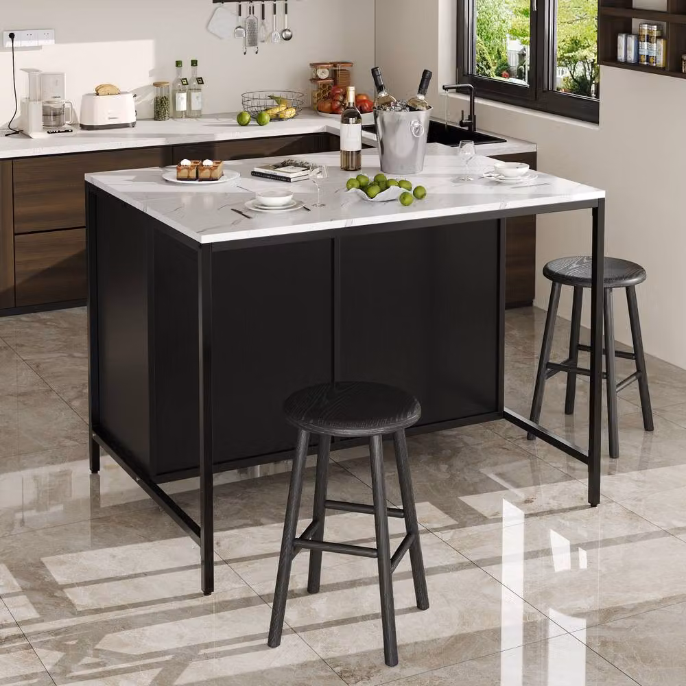 ModernLuxe Kitchen Island with Adjustable Feet in Black – 2