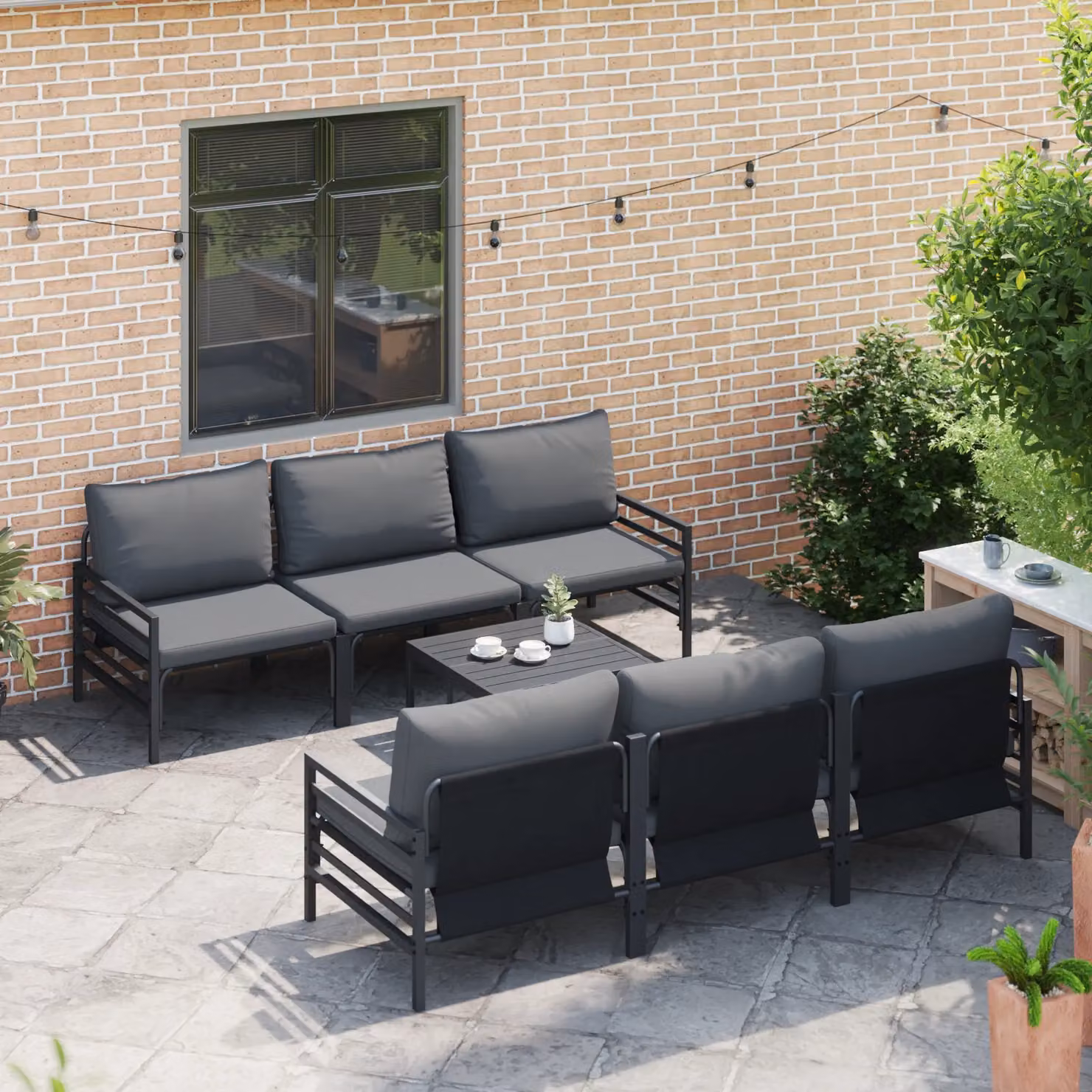 Berkfield Home 7 Piece Anthracite Garden Sofa Set with Powder Coated Steel Frame and UV Resistant Fabric Cushions – 4
