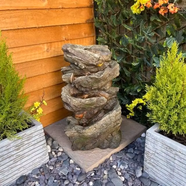 Tranquillity Water Features Autumn Falls Solar Cascade Water Feature in Grey Wood Effect Resin