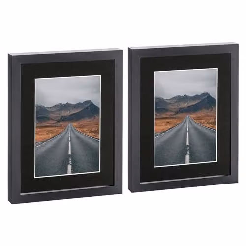 Nicola Spring Pack of 2 Black Rectangular Photo Frames with Glass Aperture for Wall Hanging or Landscape and Portrait Display – 1