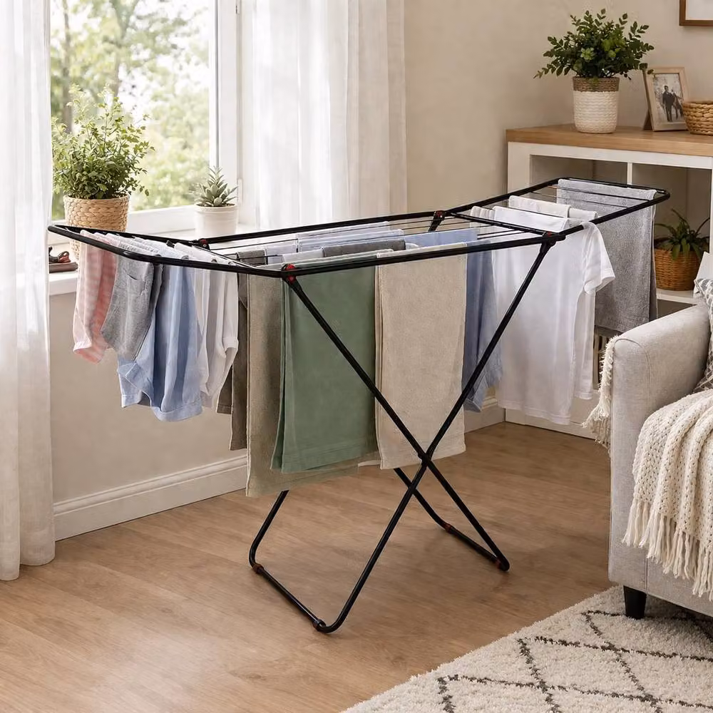 VOGREX 18M Foldable Winged Clothes Drying Airer in Black, W/D/H: 122 x 52 x 18 cm – 2