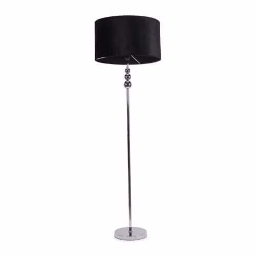 ValueLights Marissa Chrome Stacked Ball Floor Lamp with Black Velvet Drum Shade
