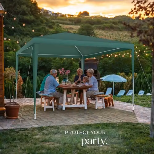 tectake Garden Gazebo in Green with Steel Frame, W: 300 cm, D: 300 cm, H: 250 cm – 7