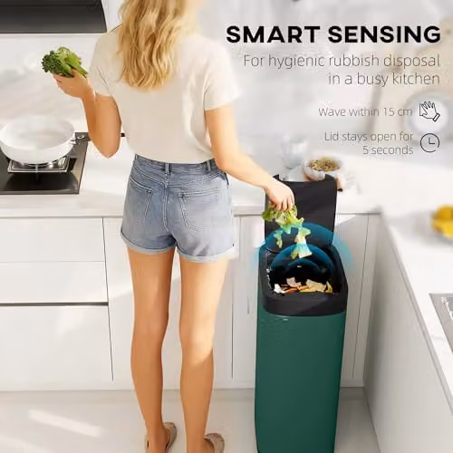 HOMCOM 50L Automatic Sensor Bin, Touchless Battery Operated, Green, W: 35.5 cm, D: 26.5 cm, H: 68.0 cm – 4