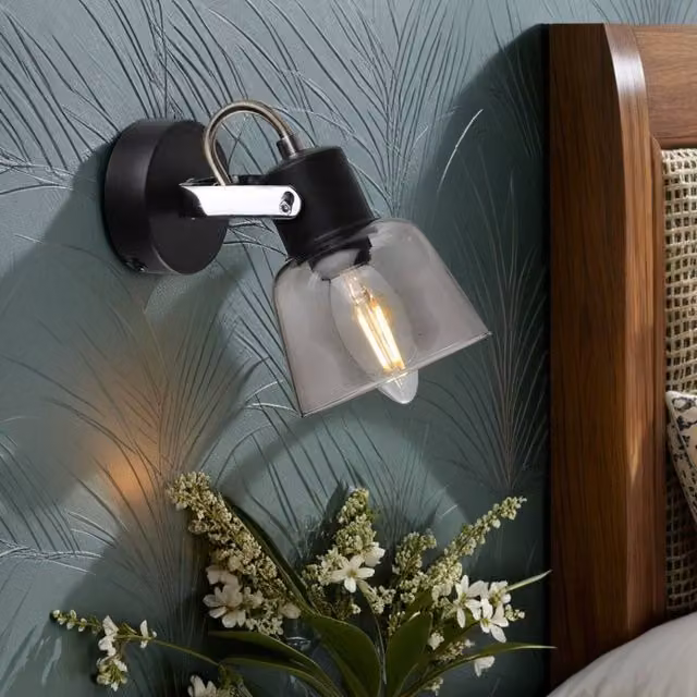 Pagazzi Zach Black Modern Ceiling Spotlight with Transparent Glass Shade