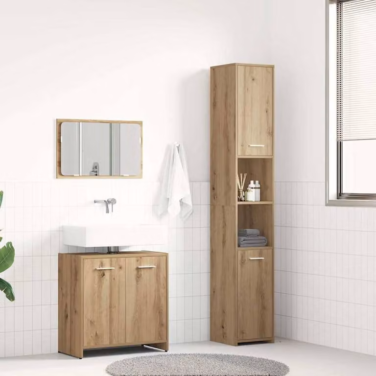 Berkfield Home 3 Piece Artisan Oak Bathroom Furniture Set in Brown