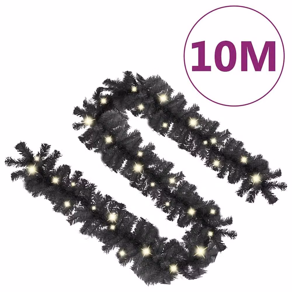Berkfield Home Cosy Christmas Garland with Warm White LED Lights, Black, 10 m – 8