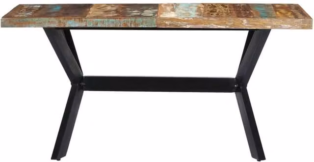 Berkfield Home Rectangular Industrial Dining Table in Multicolour Solid Reclaimed Wood and Metal, W/D/H: 140 x 70 x 75 cm