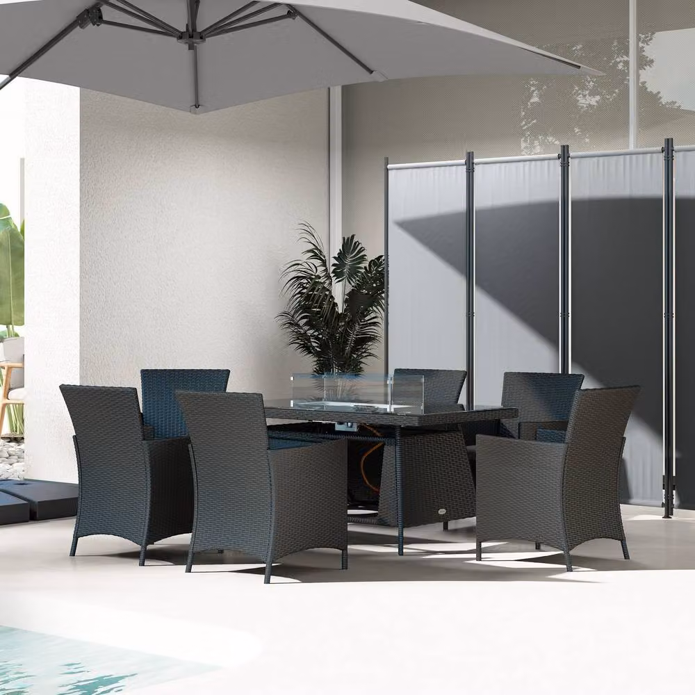STILVORA Modern Outdoor Dining Set with Black Fire Pit Table and 7 Chairs – 2