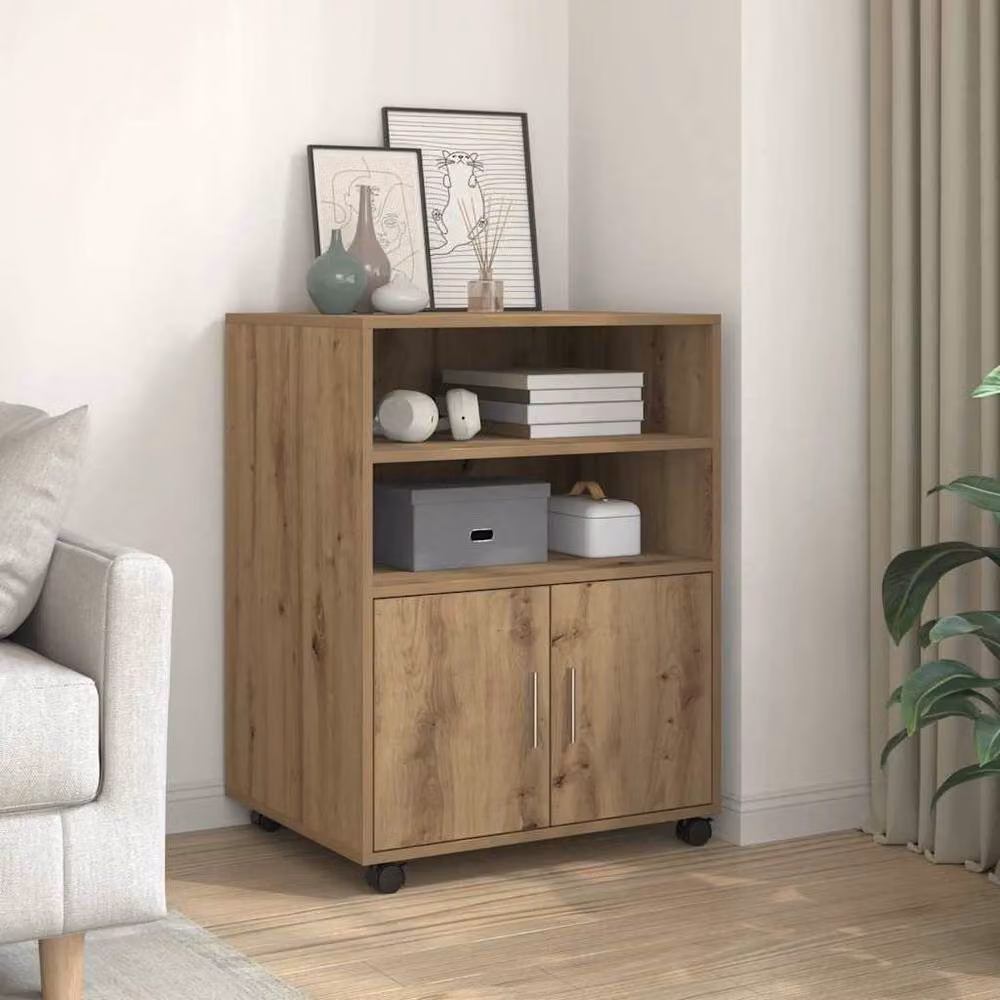 Berkfield Home Artisan Oak Rolling Cabinet in Brown, W: 60 cm, D: 48 cm, H: 81 cm – 2