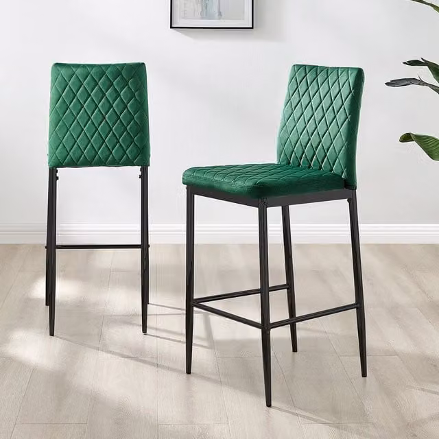 FurnitureboxUK Set of 2 Modern Milan Velvet Bar Stools in Green with Black Legs