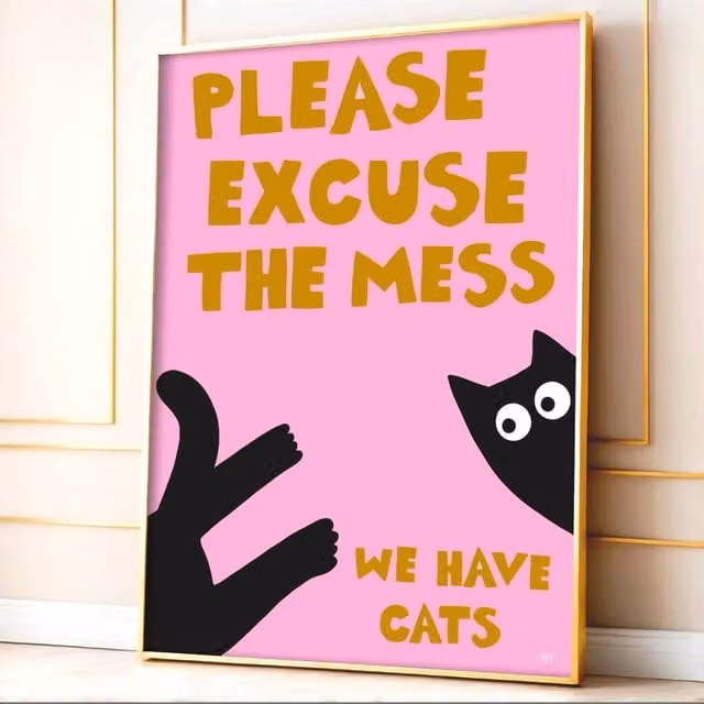 The Paper Tail Excuse The Mess Typography Paper Poster, Multicolour and Pink, W: 14.8 cm, H: 21.0 cm