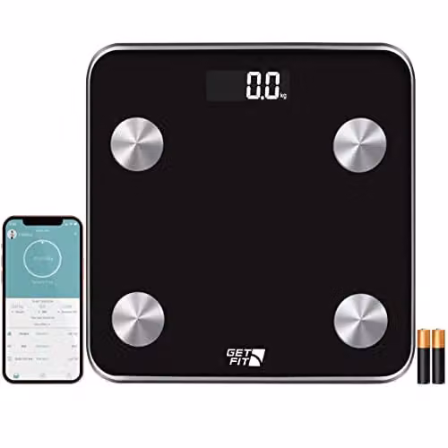 Get Fit Smart Digital Bathroom Scales in Black with Bluetooth App Control and LCD Display – 1