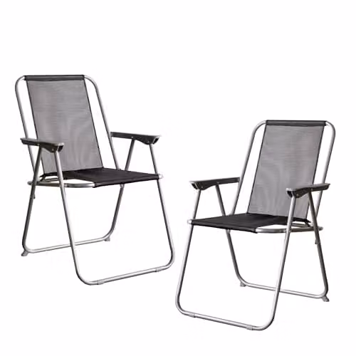 Samuel ALEXANDER Set of 4 Foldable Garden Chairs with Grey Powder Coated Steel Frame and Black Textilene Fabric – 1