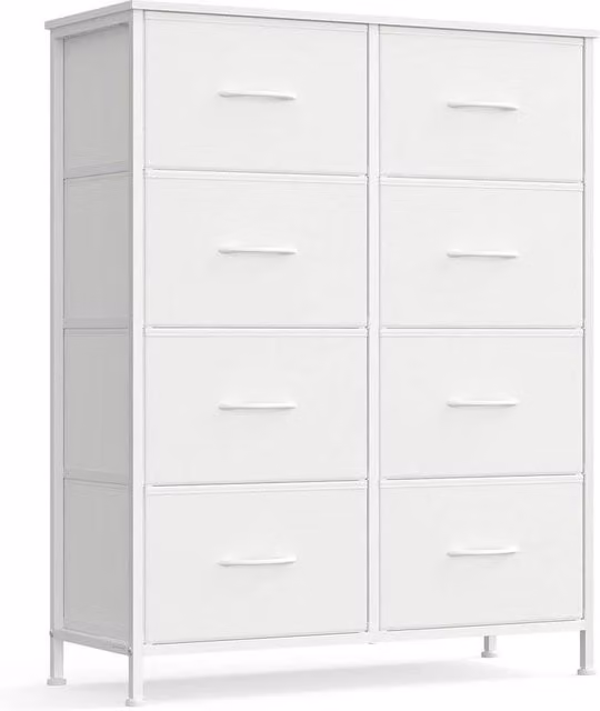 VOGREX Cloud White 8 Drawer Fabric Bedroom Storage Chest – 1
