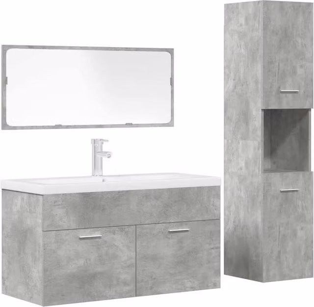 Berkfield Home 4 Piece Modern Wall Mounted Bathroom Furniture Set in Matt Grey MDF