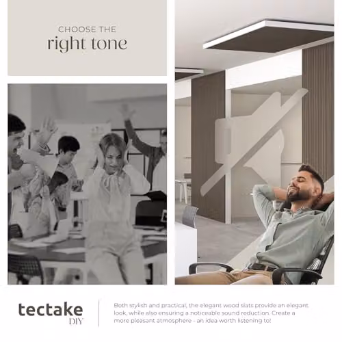 tectake Set of 2 Sound-Absorbing Acoustic Wall Panels with Wood Look and MDF, Grey, W: 120 cm, D: 60 cm, H: 2.1 cm – 5
