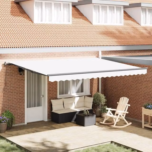 Berkfield Home Manual Retractable Folding Arm Awning in White, W: 450 cm, D: 350 cm